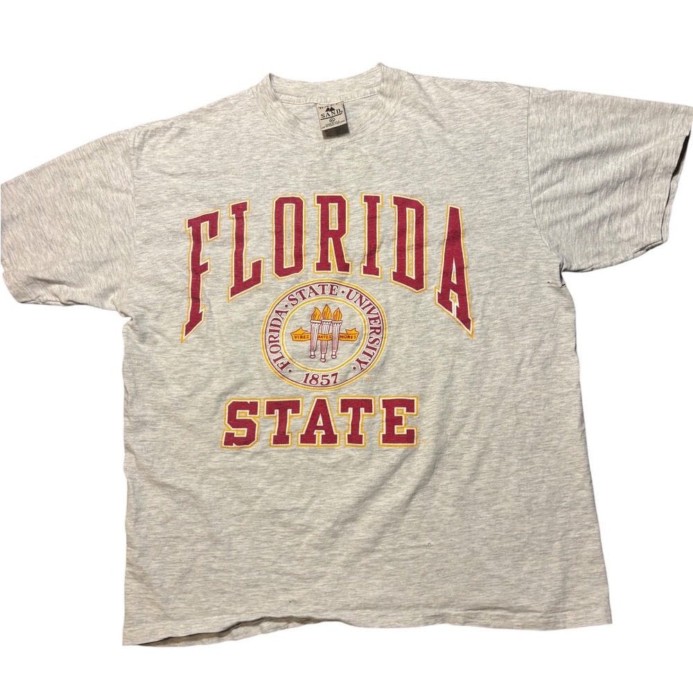 Vintage 90s Florida State University T-Shirt XL Gray Made in USA FSU Galt Sand‎
